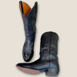 Nocona Vintage Mens Black Leather Western Cowboy Boots 8.5D Pull On Made in USA